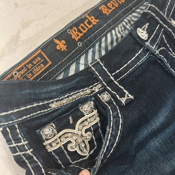 Rock Revival Karla Skinny Jean 27 Embellished Bling Low Rise Dark Wash - Picture 5 of 16